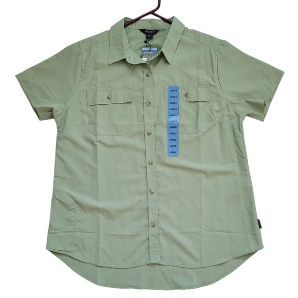 Eddie Bauer Women’s Green Short Sleeve Adventure Button-Up Shirt Size Large - Picture 1 of 12